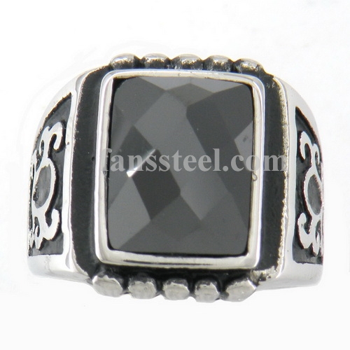 FSR10W96B Tribal flower with Black CZ ring - Click Image to Close